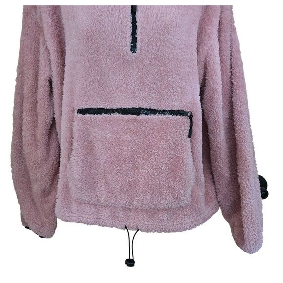 Pink Sherpa Half Zip pull over With Drawstring Hem boho fairycore cottagecore - Picture 4 of 6